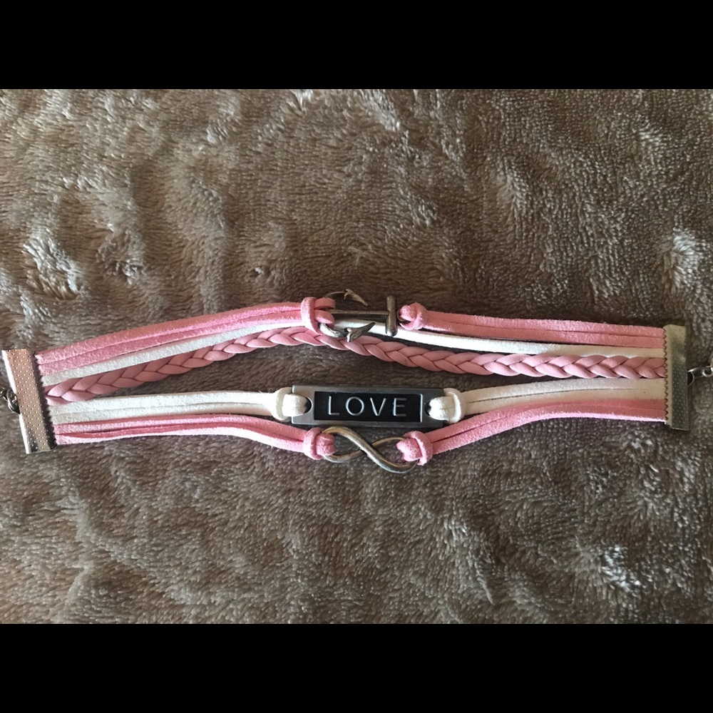 Pink & White Leather Bracelet
